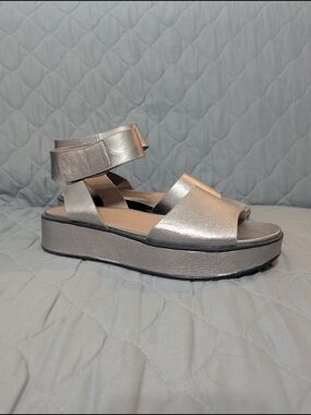 Naturalizer Metallic Silver Platform Sandal with Ankle Strap
